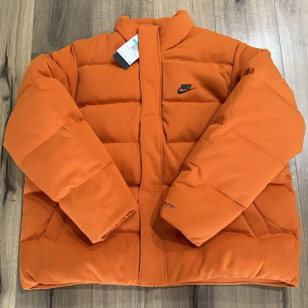 Men's XL-Nike Sportswear Tech Oversized Zip Puffer Down Warm Jacket Orange